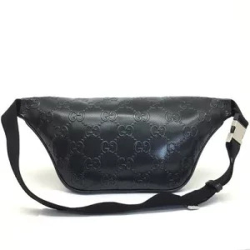 Gucci Bum Embossed Body Leather GG Bag Black Belt Belt Crossbody